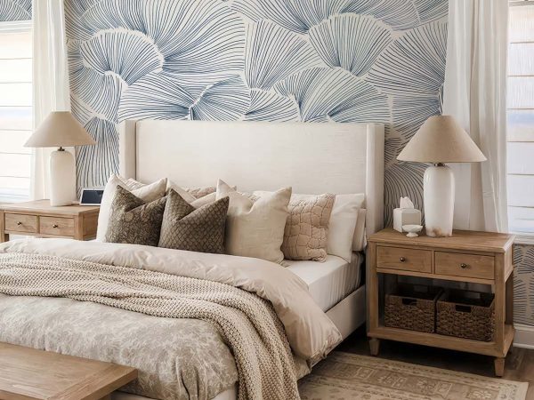 Aerisca, Soft Steel Blue Petal Drift Wallpaper Mural