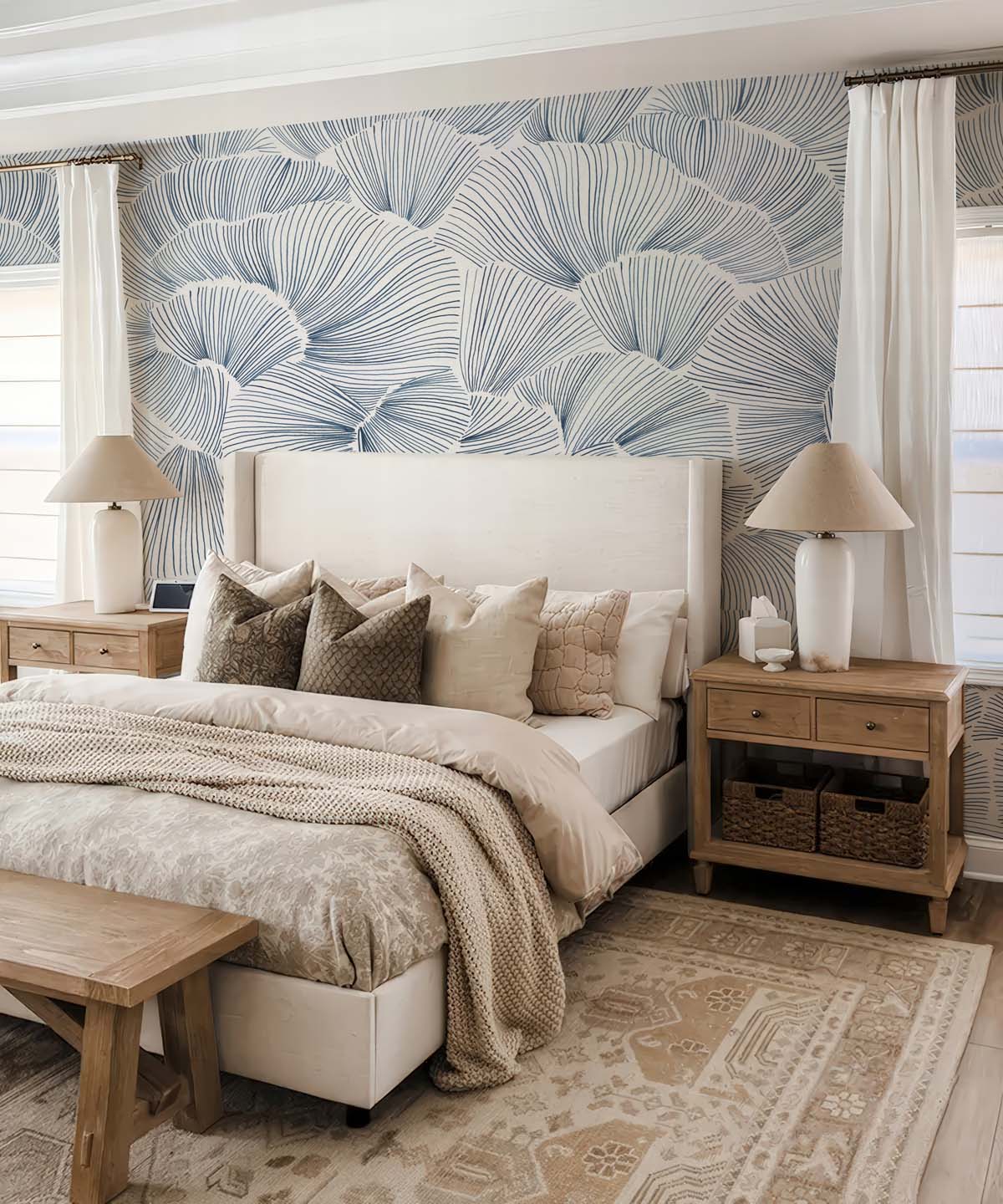 Aerisca, Soft Steel Blue Petal Drift Wallpaper Mural