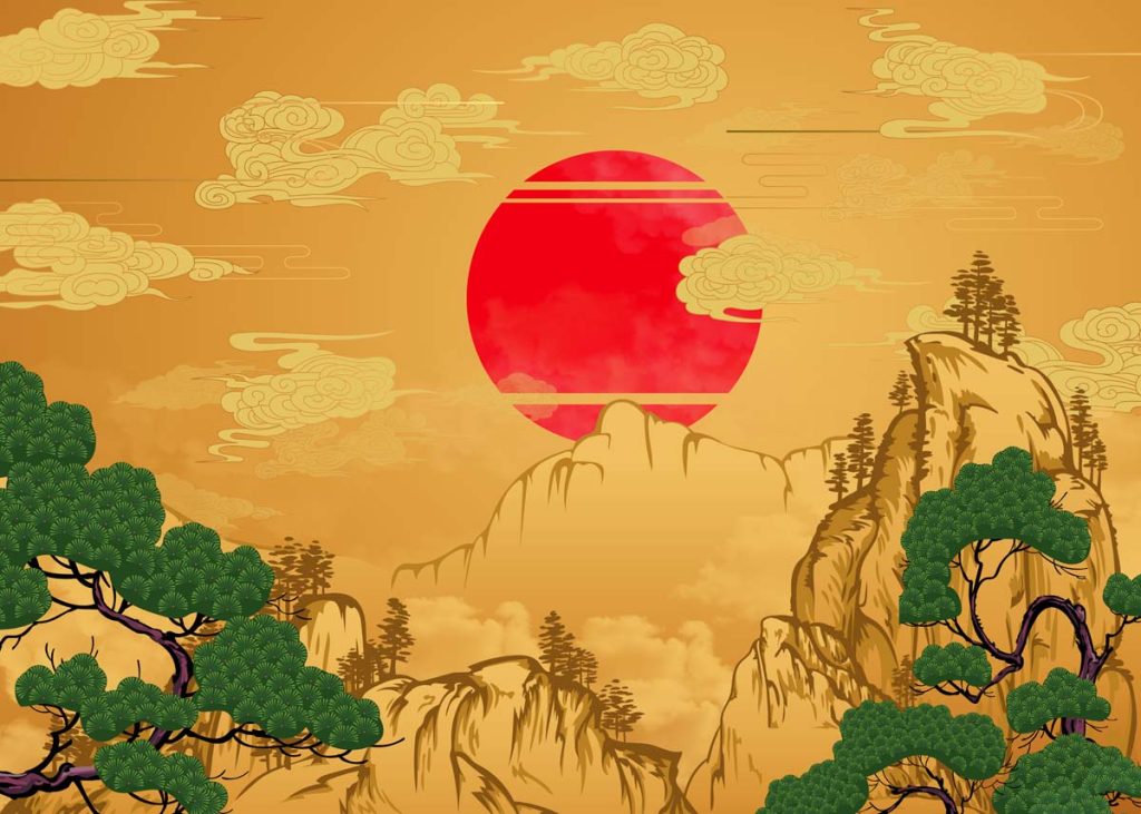 Akira, Golden Horizon with Crimson Sun Wall Mural