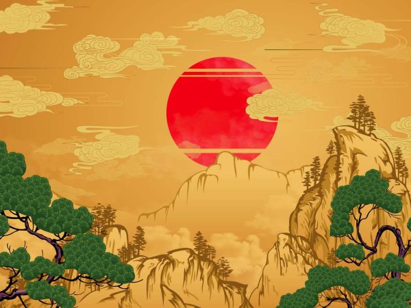 Akira, Golden Horizon with Crimson Sun Wall Mural
