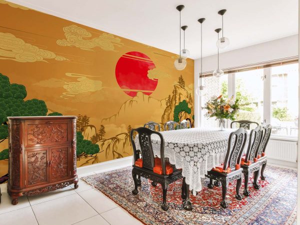 Akira, Golden Horizon with Crimson Sun Wall Mural