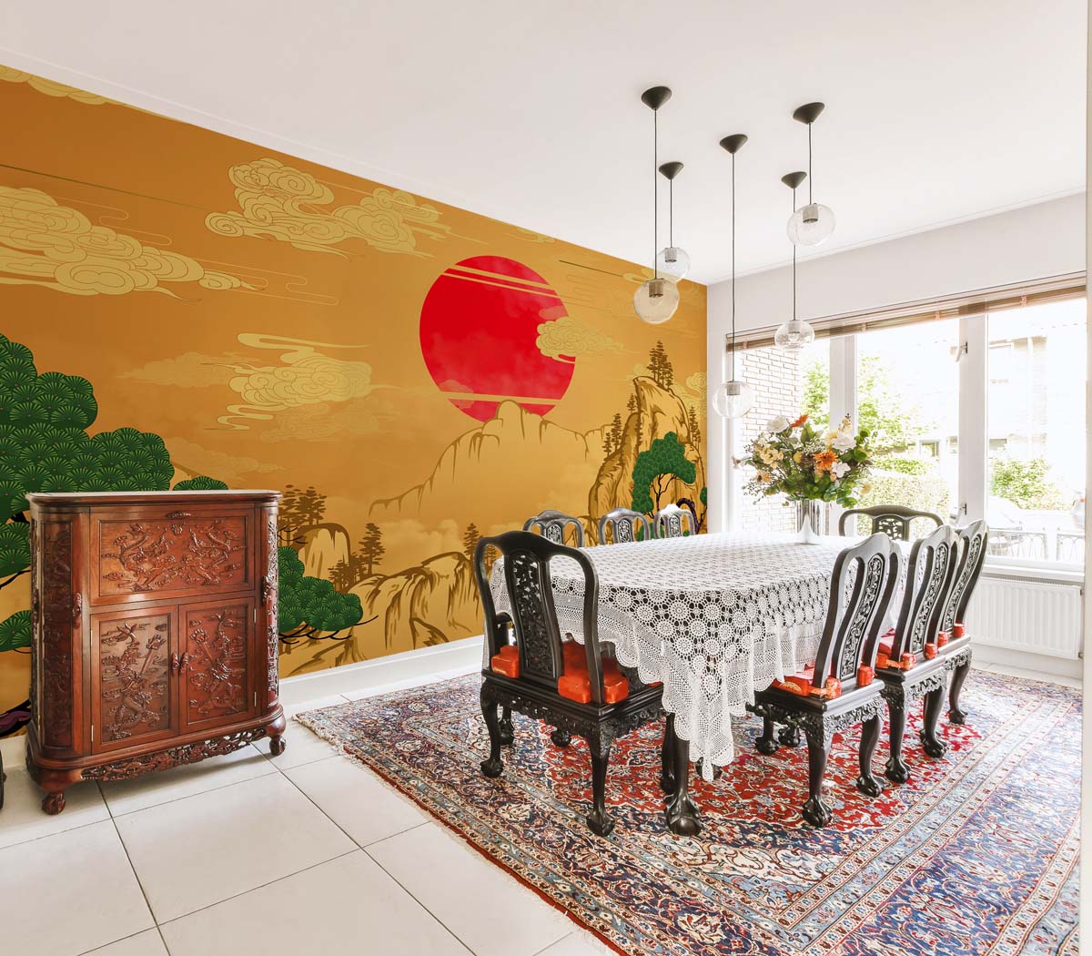 Akira, Golden Horizon with Crimson Sun Wall Mural