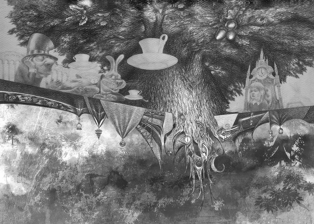Alice's Enchanted Forest Tea Party Wallpaper Mural