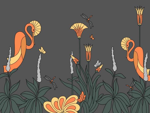 Ardea, Golden Hues and Flowing Flora Wallpaper Mural