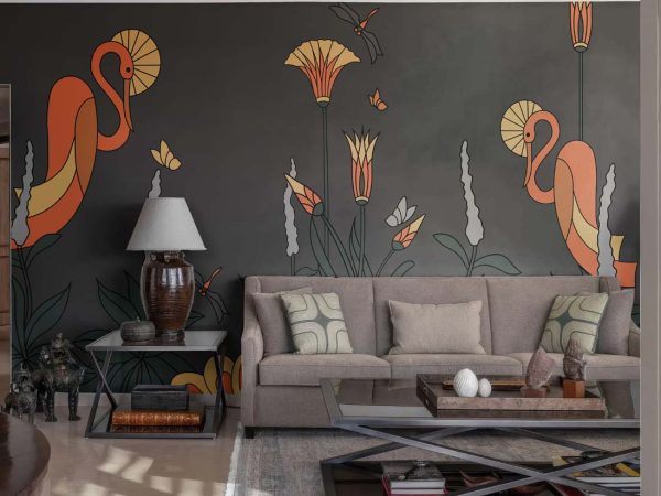 Ardea, Golden Hues and Flowing Flora Wallpaper Mural