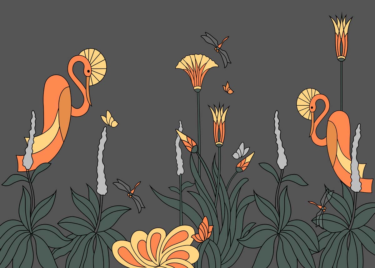 Ardea, Golden Hues and Flowing Flora Wallpaper Mural