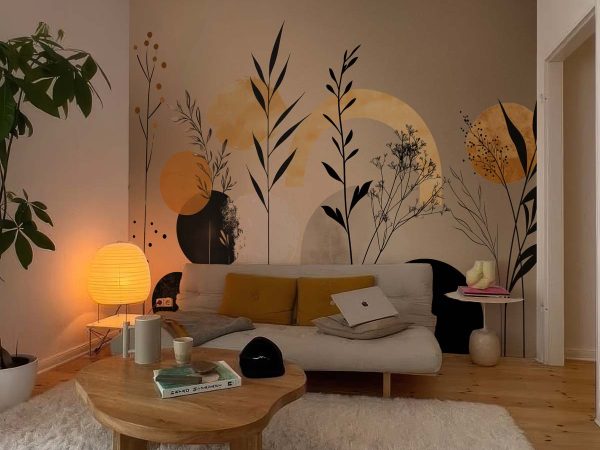 Aura, Ochre & Marigold Abstract Botanical Wallpaper