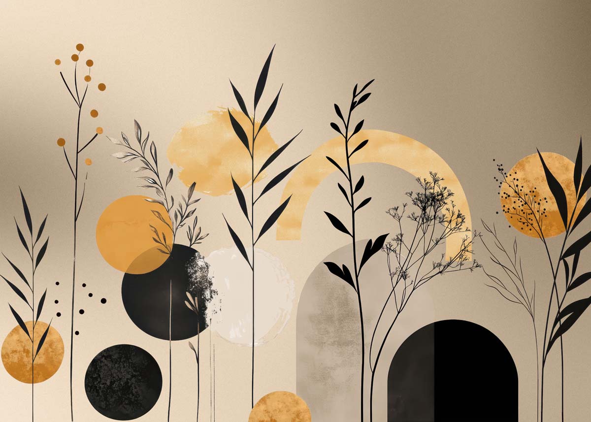Aura, Ochre & Marigold Abstract Botanical Wallpaper