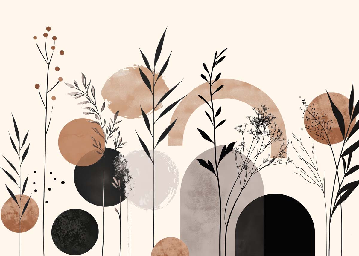 Aura, Terracotta & Sepia Abstract Botanical Wallpaper