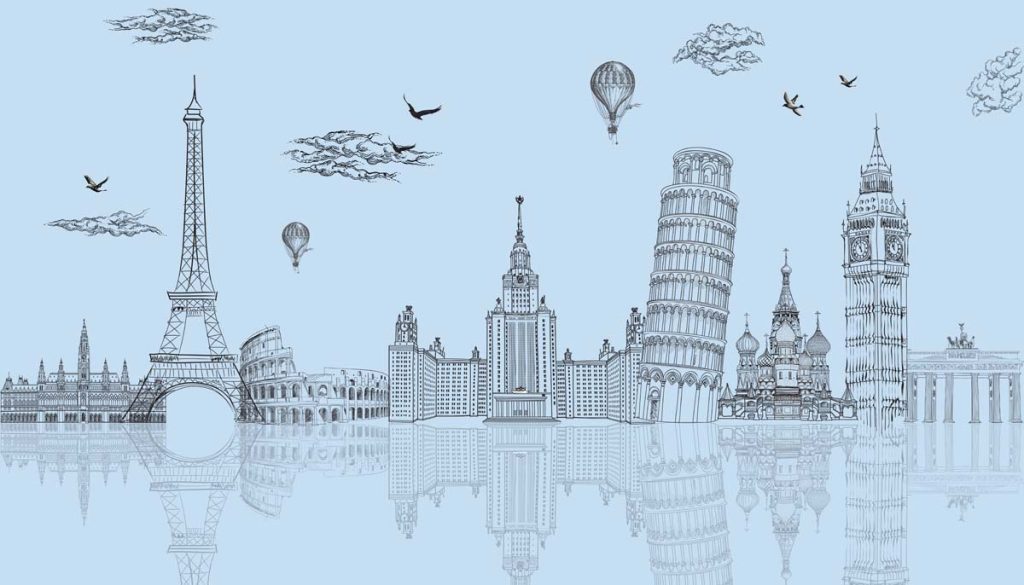 Aurelia, Ice Blue Global Landmarks Wallpaper Mural