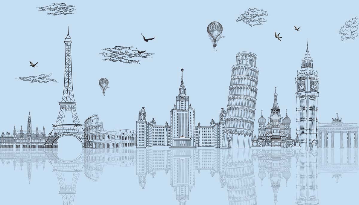 Aurelia, Ice Blue Global Landmarks Wallpaper Mural