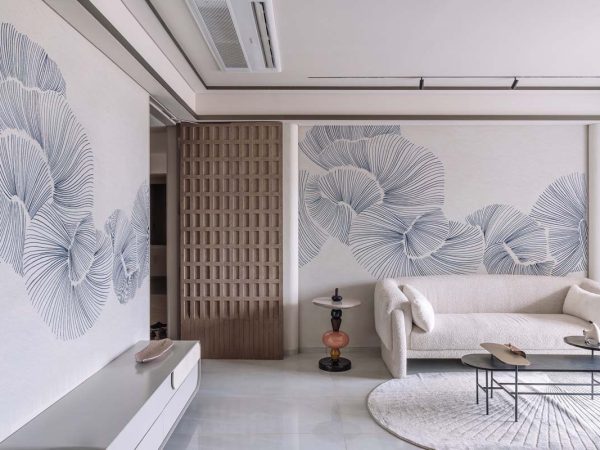 Aurevia, Fine Indigo Linework Petals Wallpaper Mural