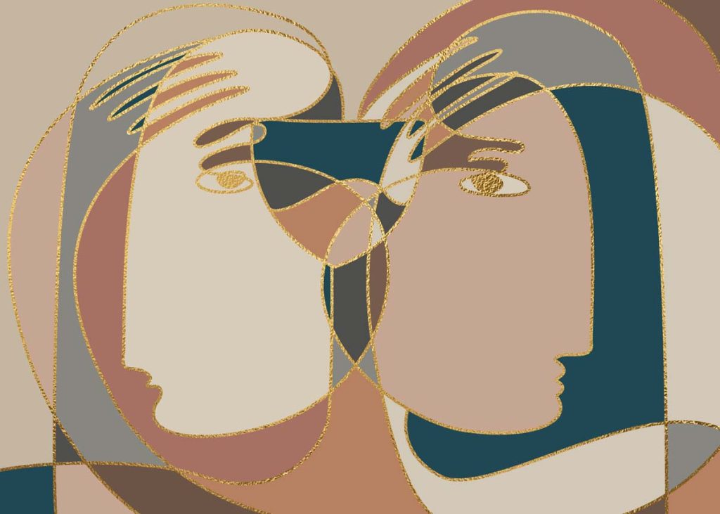 Aureza, Elegant Gold Accent Abstract Face Wallpaper Mural