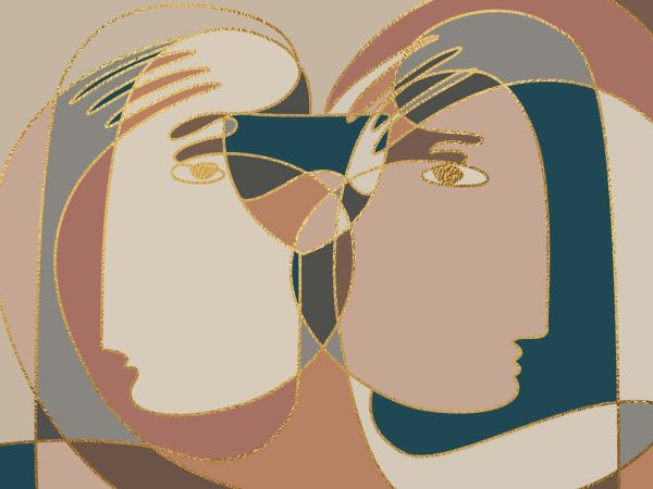 Aureza, Elegant Gold Accent Abstract Face Wallpaper Mural