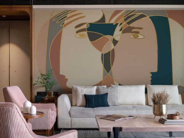 Aureza, Elegant Gold Accent Abstract Face Wallpaper Mural