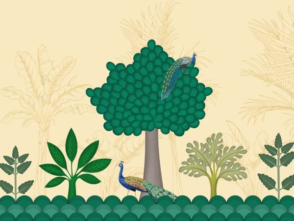 Azure, Stylized Peacock Paradise Mural