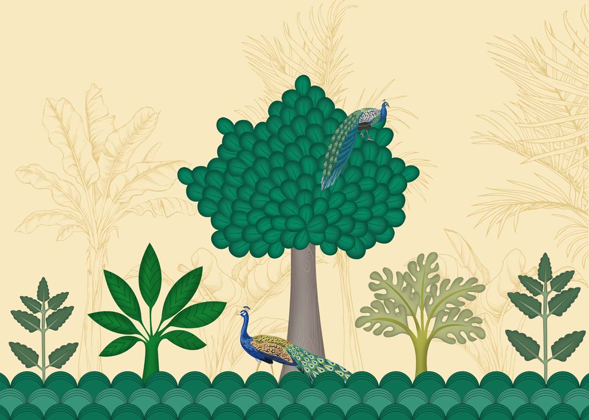 Azure, Stylized Peacock Paradise Mural