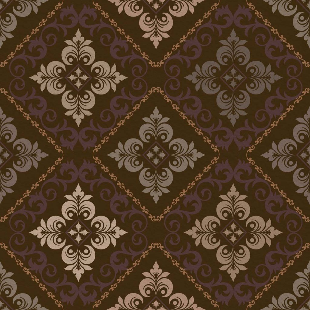 Baroque Ember, Ornate Brown Damask with Royal Plum Accents Wallpaper Mural