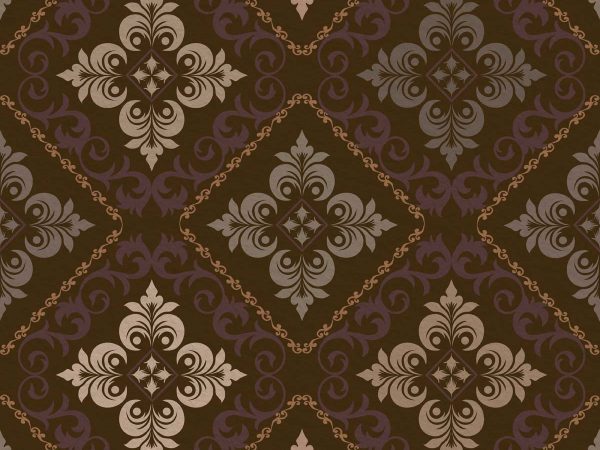 Baroque Ember, Ornate Brown Damask with Royal Plum Accents Wallpaper Mural