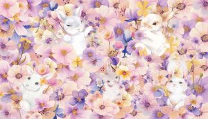 Blossom Bunnies, Whimsical Bunnies in a Pastel Floral Wonderland Wallpaper Mural