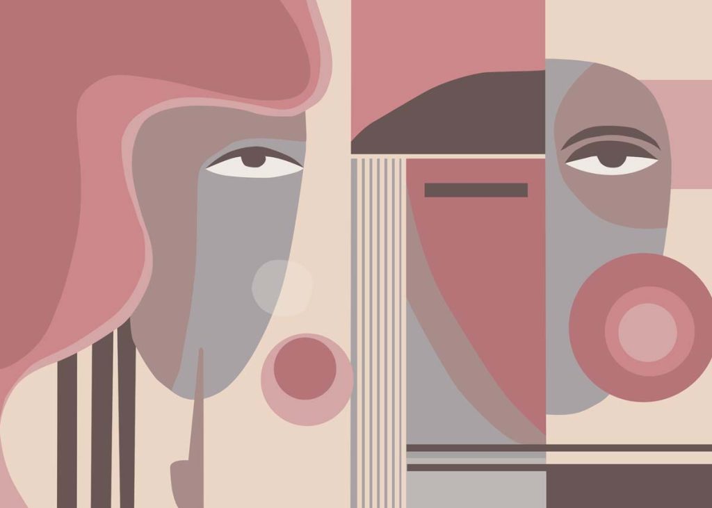 Blush Geometry, Abstract Faces in Dusty Rose and Taupe Tones Wallpaper Mural