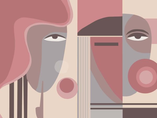 Blush Geometry, Abstract Faces in Dusty Rose and Taupe Tones Wallpaper Mural
