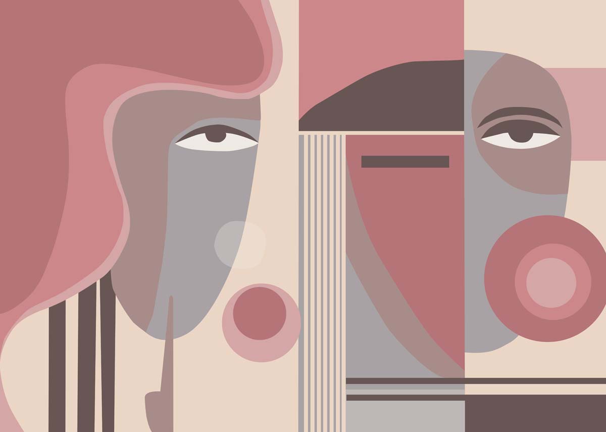 Blush Geometry, Abstract Faces in Dusty Rose and Taupe Tones Wallpaper Mural