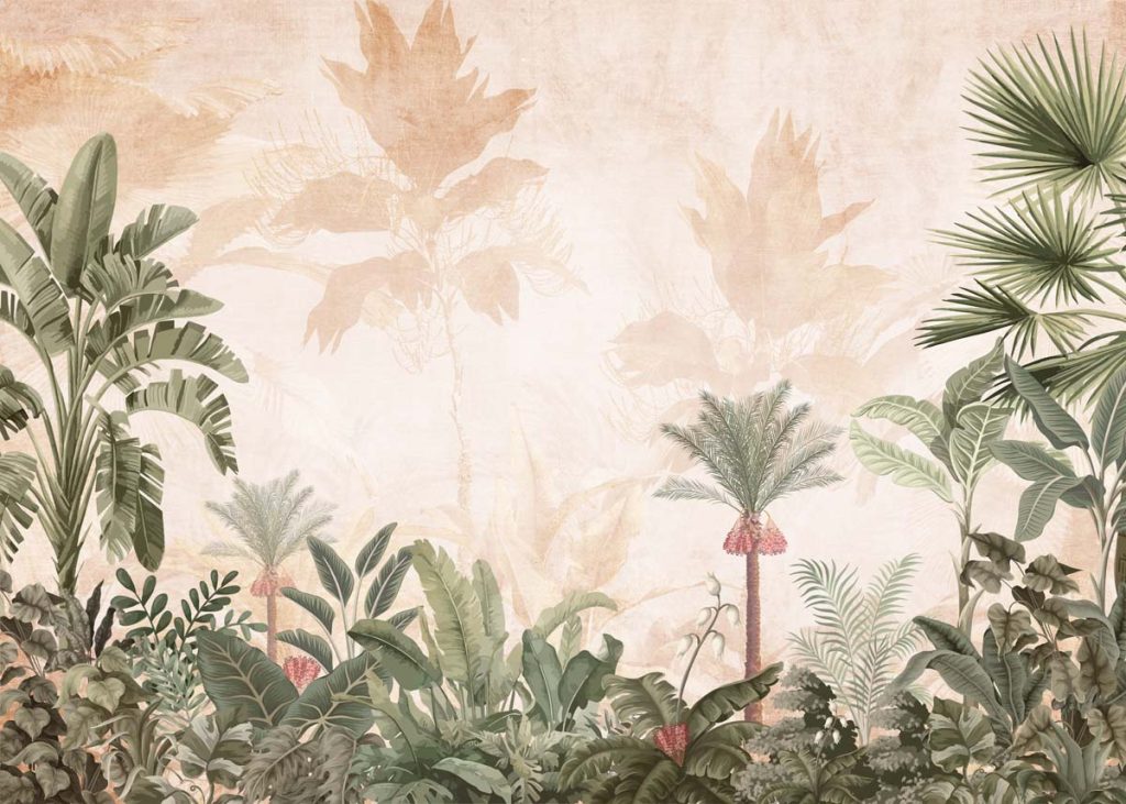 Botanical Paradise, Rustic Jungle Foliage Wall Mural