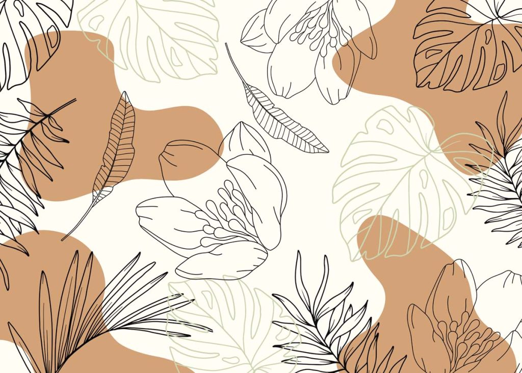 Calmora, Contemporary Style Line Art Leaves Wallpaper Mural