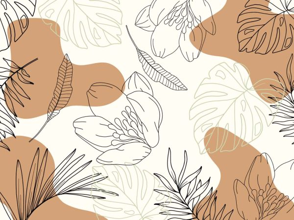 Calmora, Contemporary Style Line Art Leaves Wallpaper Mural
