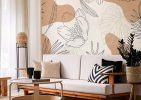 Calmora, Contemporary Style Line Art Leaves Wallpaper Mural