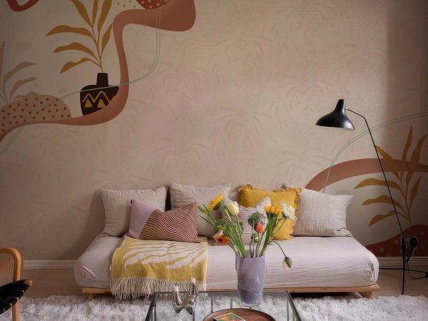 Contemporary, Warm Abstract Flora Wallpaper Mural