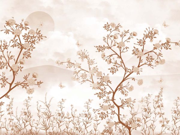 Dawnlure, Chinoiserie Sepia Bloom Wallpaper Mural