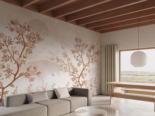 Dawnlure, Chinoiserie Sepia Bloom Wallpaper Mural