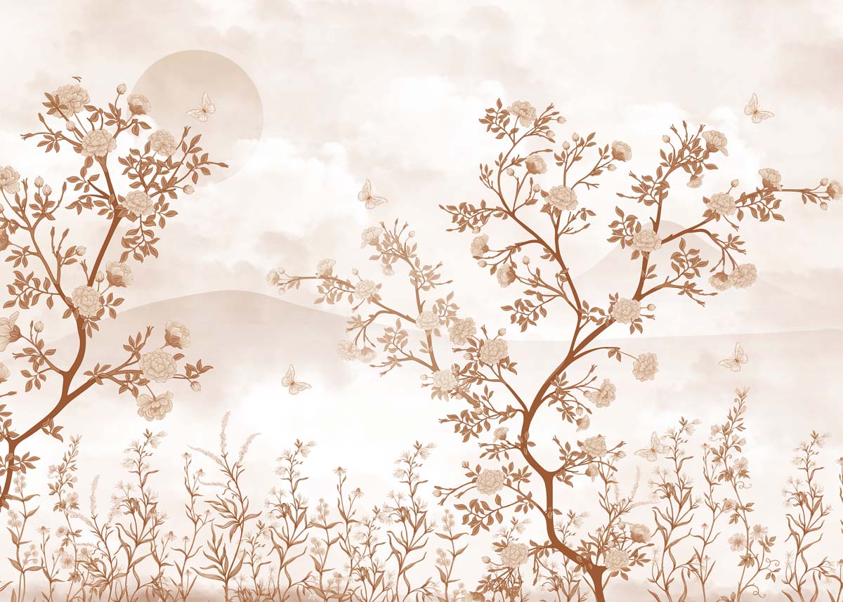 Dawnlure, Chinoiserie Sepia Bloom Wallpaper Mural
