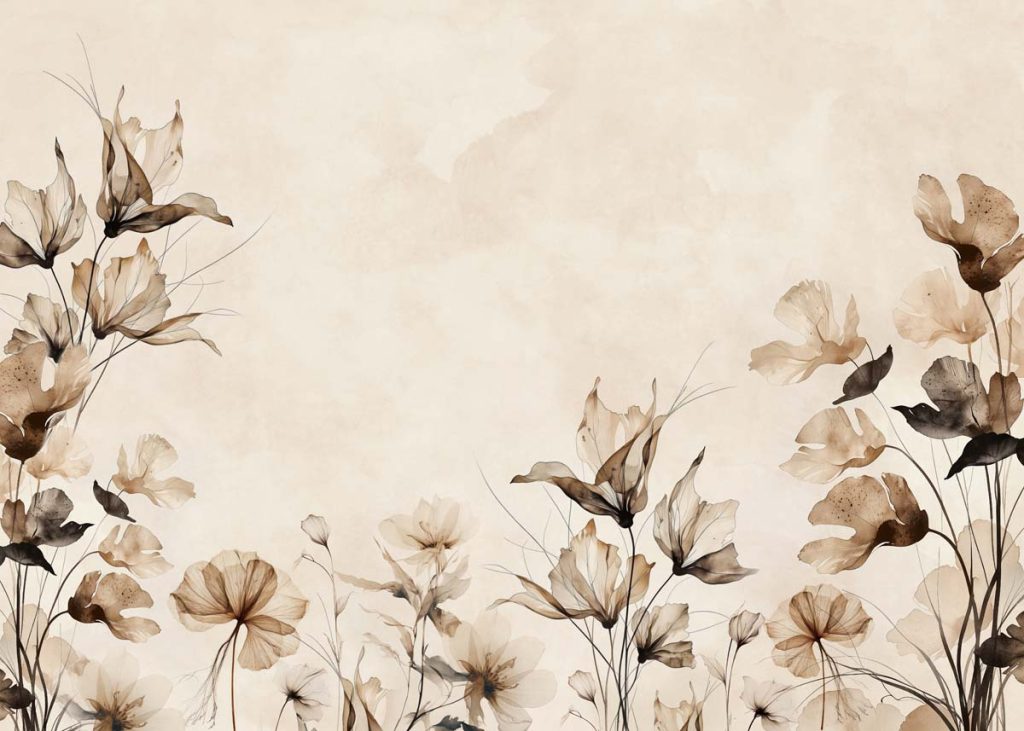 Delaira, Sepia Meadow Bloom Floral Wallpaper Mural