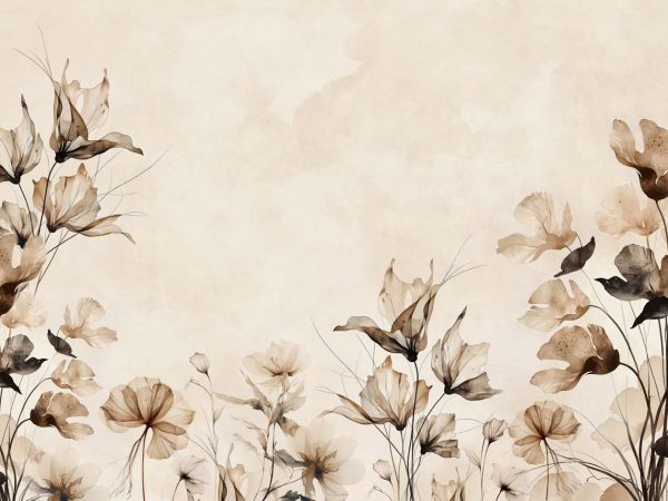 Delaira, Sepia Meadow Bloom Floral Wallpaper Mural