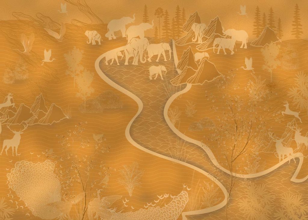 Elaris, Ancient Tale in Gold Wallpaper Mural
