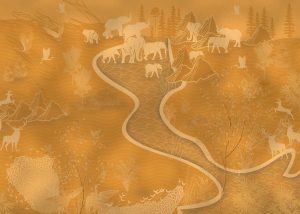Elaris, Ancient Tale in Gold Wallpaper Mural