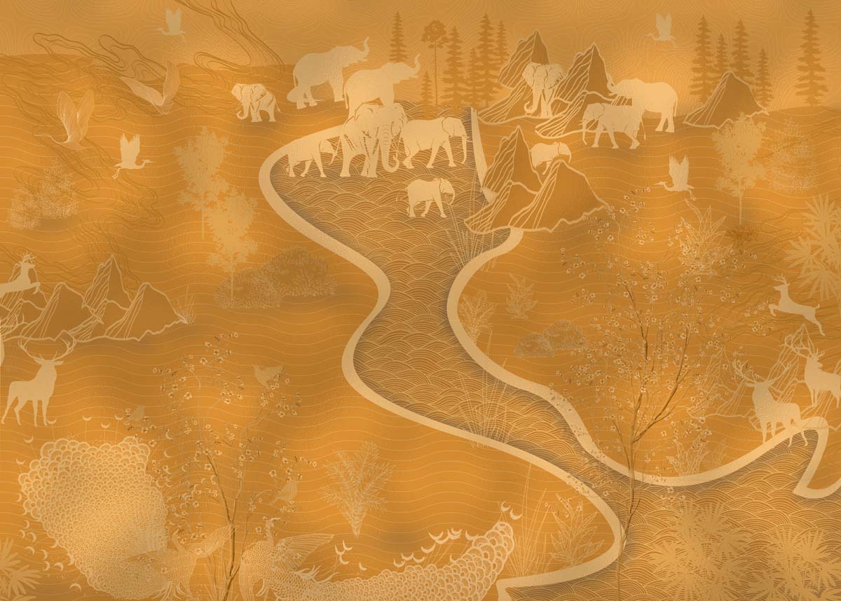 Elaris, Ancient Tale in Gold Wallpaper Mural
