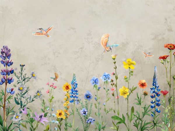 Elora, Delicate Wildflowers and Birds Bloom Wallpaper Mural