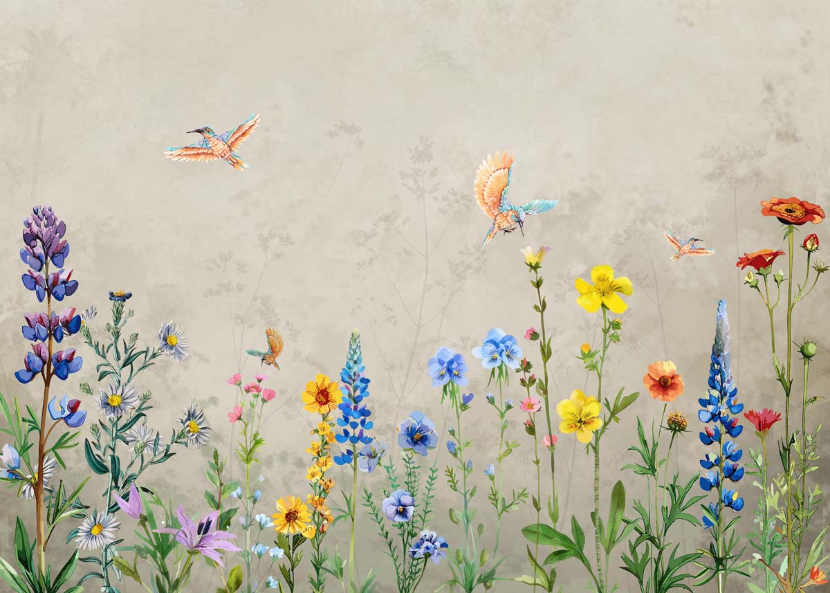 Elora, Delicate Wildflowers and Birds Bloom Wallpaper Mural
