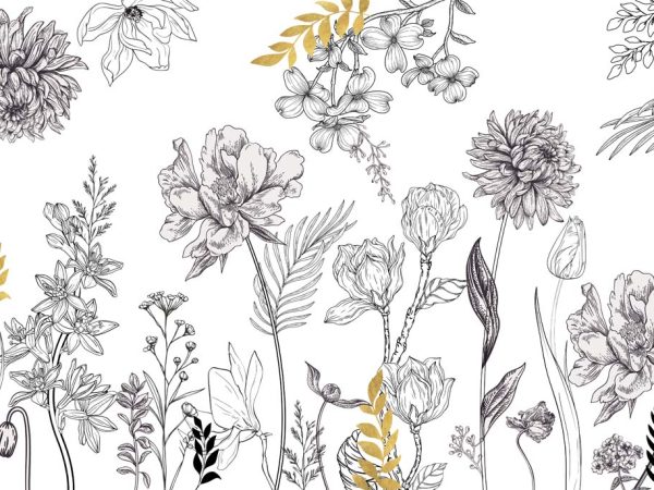 Etched Flora, Artful Nature Wallpaper Mural