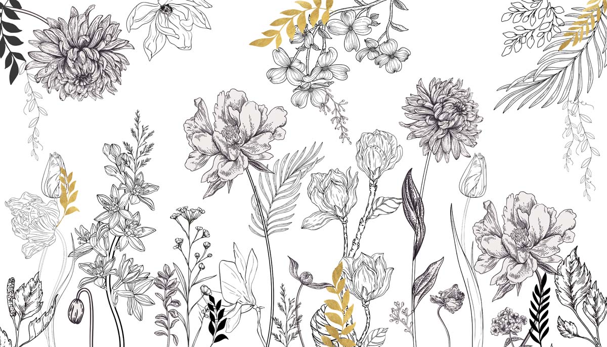 Etched Flora, Artful Nature Wallpaper Mural