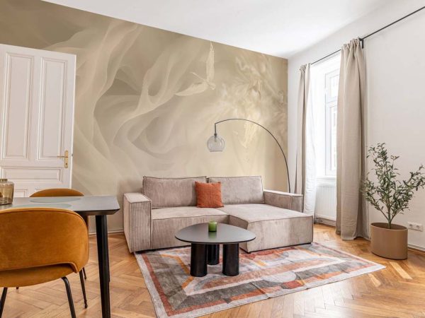 Ethereal Flight, Cream Fabric & Crane Wallpaper Mural