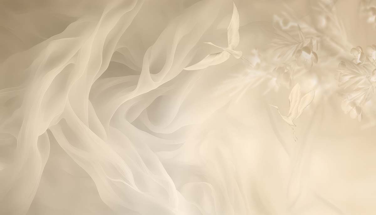 Ethereal Flight, Cream Fabric & Crane Wallpaper Mural