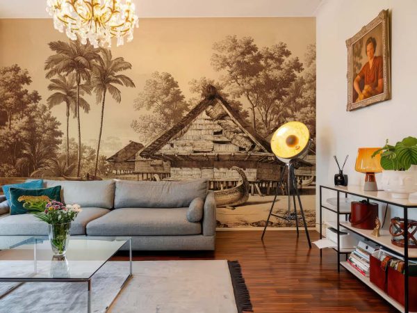 Explorer, Vintage Tropical Village Wallpaper Mural