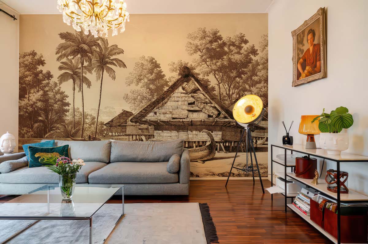 Explorer, Vintage Tropical Village Wallpaper Mural