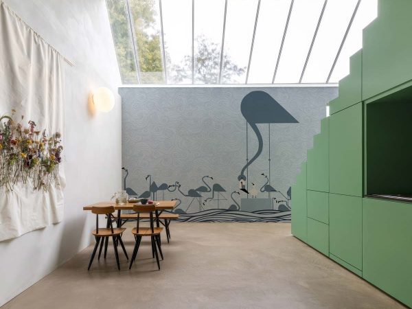 Flamingo Sonata, Serene Cranes in a Whispering Waves Wallpaper Mural M
