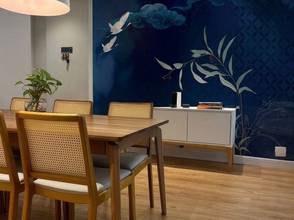 Geisha Silhouettes, Graceful Cranes in a Midnight Bamboo Grove Wallpaper Mural M